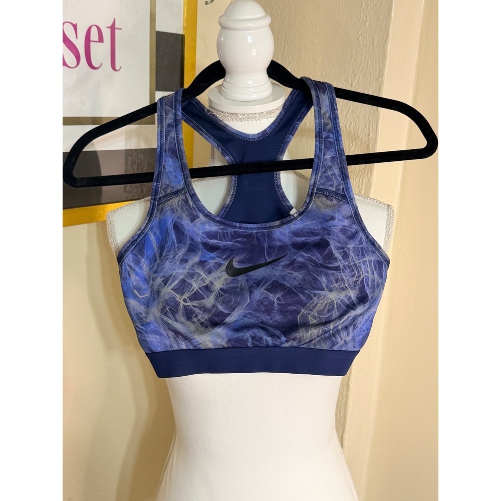 Nike Pro Womens Medium Impact Racerback Sports Bra Blue Purple Marble Print M